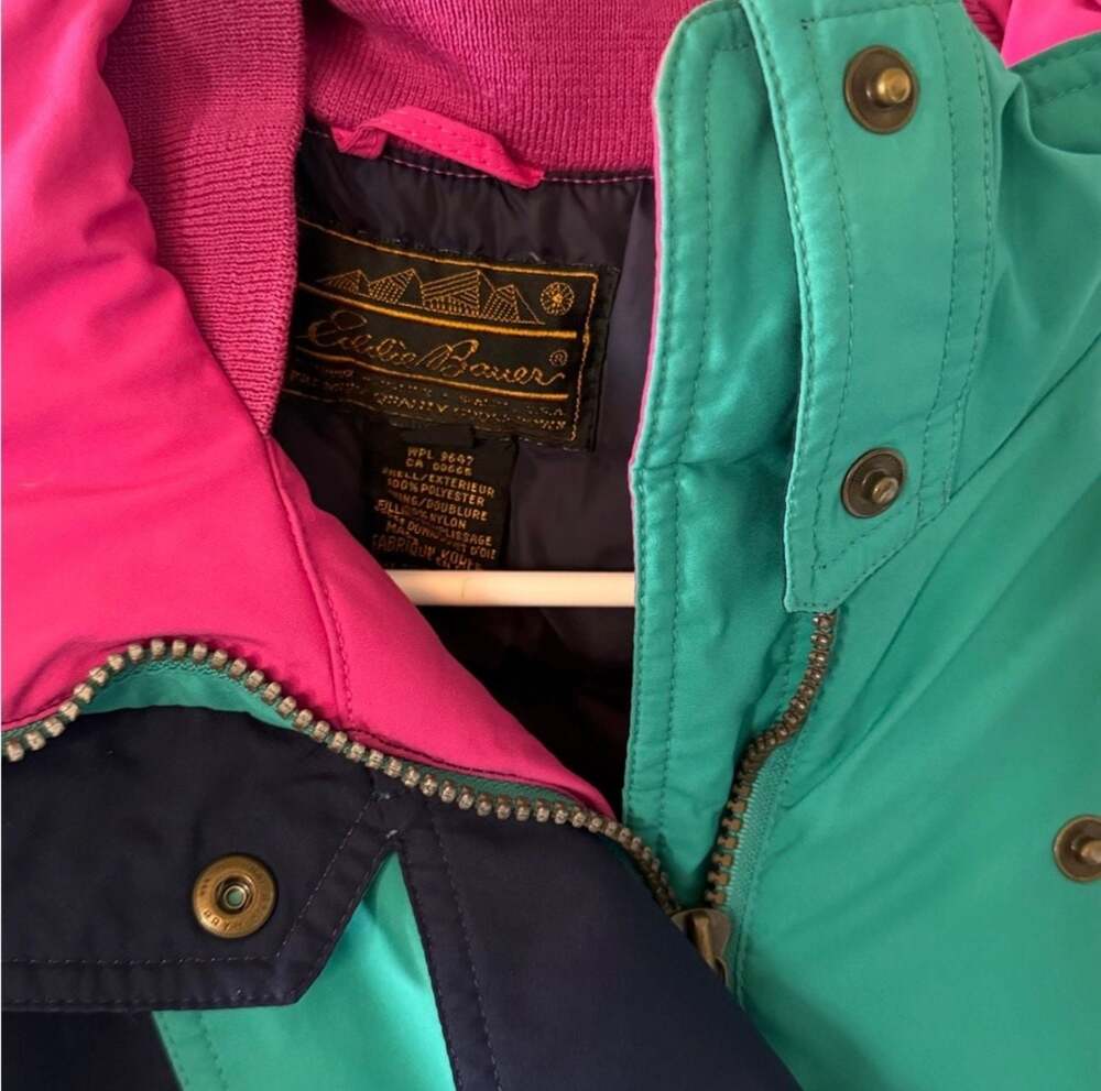 Vintage Eddie Bauer Goose Down Ski Jacket 90s Colorblock Puffer Coat Retro Y2K - Picture 3 of 14